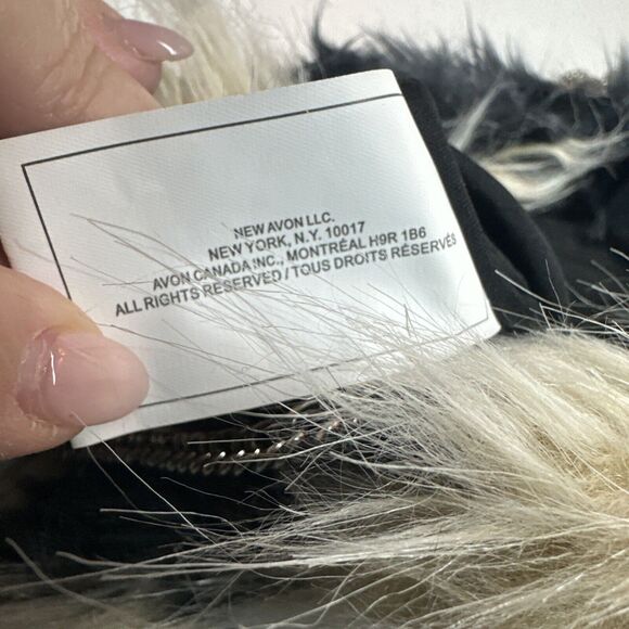 Mark  Avon Black Off White Faux Fur Tote Bag  Silver Chain Strap Handbag - Picture 8 of 9